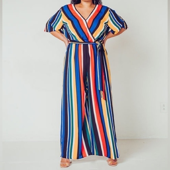 Anthro’s Flying Tomato, Vibrant Striped Jumpsuit, Belted, Excellent Condition,M - Picture 2 of 10